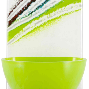 Weihwasserkessel Fusingglas modern weiß grün braun blau 15 x 6,5 x 5 cm Handarbeit