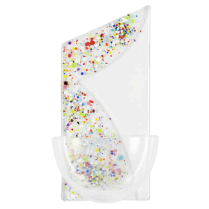 Weihwasserkessel Fusingglas modern weiß bunte Punkte 15 x 6,5 x 5 cm Handarbeit