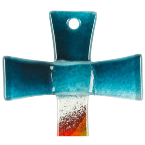 Wandkreuz trkis Regenbogen modern Handarbeit 11 x 8 cm Schmuckkreuz Glaskreuz