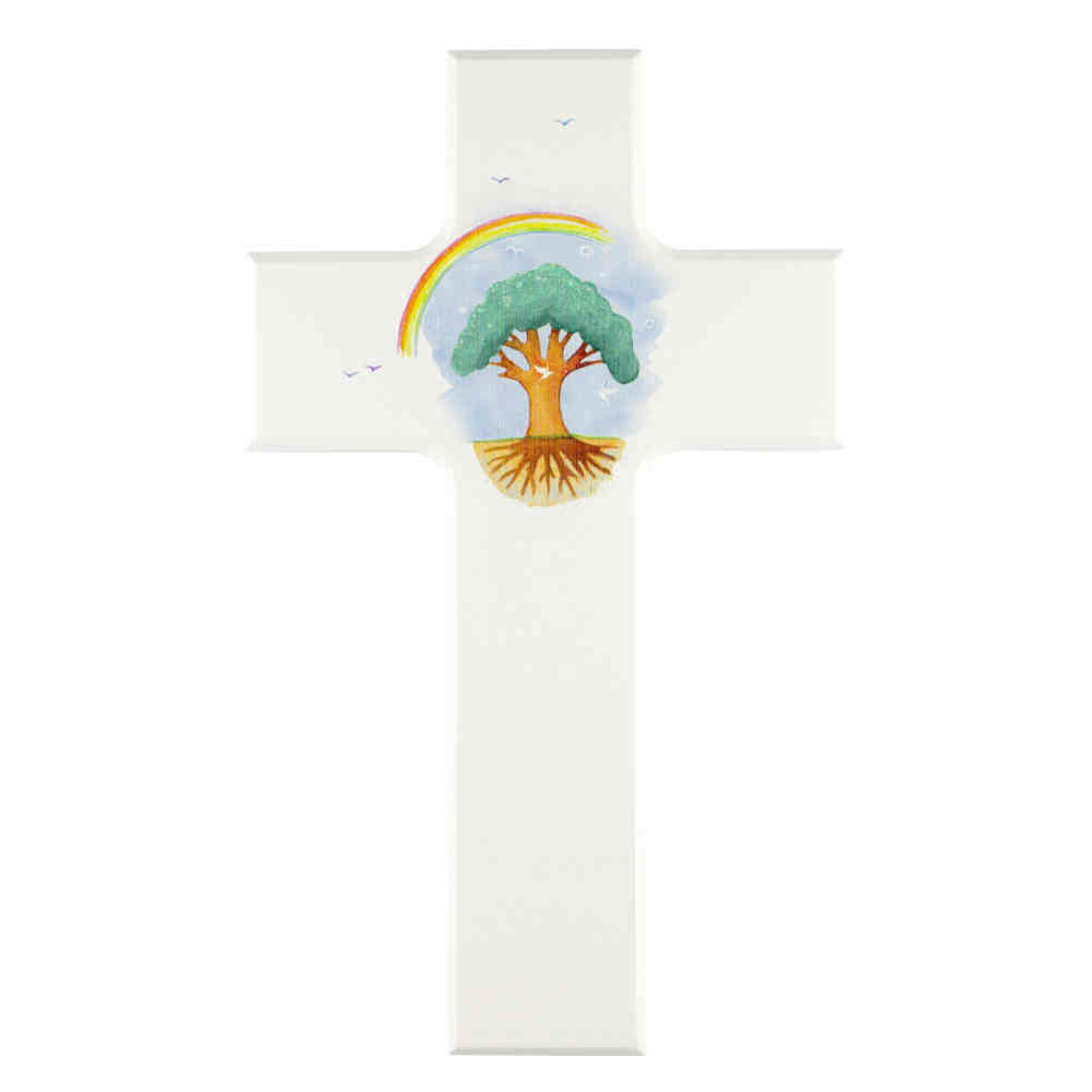 Kinderhände 20 x 12 cm Geschenk Kinderkreuz Holzkreuz weiß lackiert Motiv 