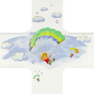 Kinderkreuz Motiv fliegende Kinder mit Gleitschirm Holz weiß 20 x 12 cm Taufe Kommunion