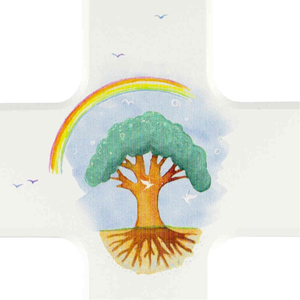 Kinderkreuz Motiv Lebensbaum Regenbogen Holz weiß bunt bedruckt 15 x 9 cm neutral Taufe Kommunion