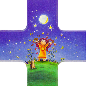 Kinderkreuz Kind frhlich unter dem Sternenhimmel Holz bunt - You make me strong 15 x 9 cm