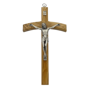 Wandkreuz / Kruzifix Olivenholz natur Jesus Metalllkrper silberfarben 25 cm Schmuckkreuz