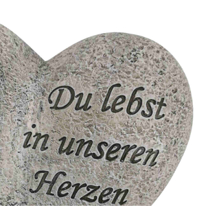 Grabschmuck Herz mit Rose Inschrift Du lebst in unserem Herzen Polyresin 18 x 15 x 7,5 cm