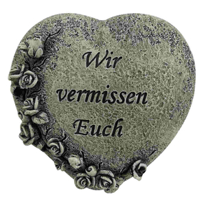 Grabschmuck Herz mit Rosenranke - Inschrift Wir vermssen Euch Polyresin 11 x 8,5 x10,5 cm