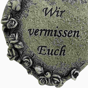 Grabschmuck Herz mit Rosenranke - Inschrift Wir vermssen Euch Polyresin 11 x 8,5 x10,5 cm