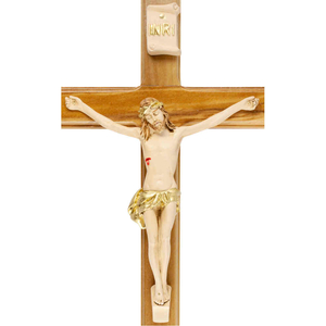 Kruzifix Wandkreuz Olivenholz natur Jesuskorpus coloriert Balken gerade 25 cm Holzkreuz