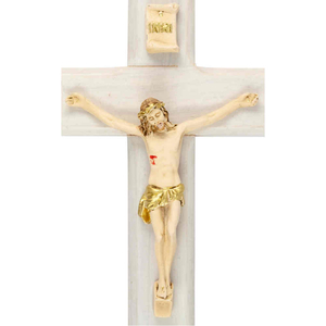 Kruzifix Wandkreuz Holz natur Jesuskorpus coloriert Balken gerade 13 cm Holzkreuz