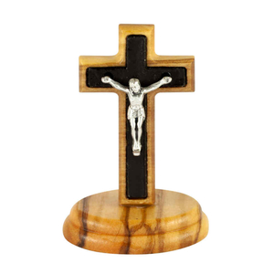 Standkreuz natur Olivenholz Einlage schwarz Korpus Metall 5 x 3,5 cm Altarkreuz