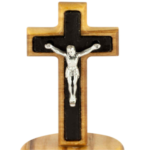 Standkreuz natur Olivenholz Einlage schwarz Korpus Metall 5 x 3,5 cm Altarkreuz
