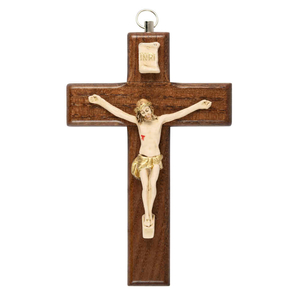 Kruzifix Wandkreuz Holz braun Jesuskorpus coloriert Balken gerade 23 cm Holzkreuz