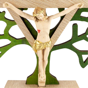 Stehkreuz / Kruzifix Lebensbaum Holzkreuz Krper Polyresin coloriert 10 cm Standkreuz Altarkreuz