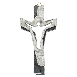 Wandkreuz / Auferstehungskreuz Ahorn geschnitzt schwarz grau silber 15 cm Marmoroptik