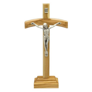 Stehkreuz - Standkreuz Olivenholz natur mit Metallkorpus 22 x 11,5 cm Altrakreuz