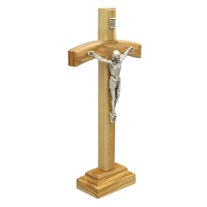 Stehkreuz - Standkreuz Olivenholz natur mit Metallkorpus 22 x 11,5 cm Altrakreuz