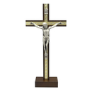 Standkreuz / Stehkreuz Mahagoni Metallauflage gold Metall...