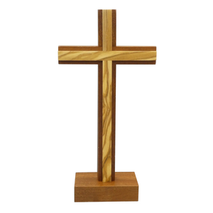 Stehkreuz - Standkreuz Holz Mahagoni Auflage Olivenholz ohne Korpus 22 x 11 cm Sterbekreuz