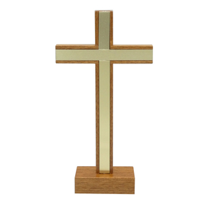 Standkreuz Mahagoni Auflage gold Metall 17 x 8,5 cm Altarkreuz Stehkreuz