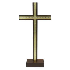 Standkreuz / Stehkreuz Mahagoni Metallauflage goldfarben 32 x 15 cm Altarkreuz