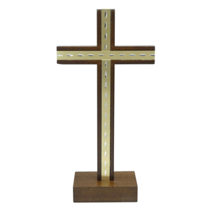 Standkreuz / Stehkreuz Mahagoni Metallauflage gold 22 x 11 cm Altarkreuz
