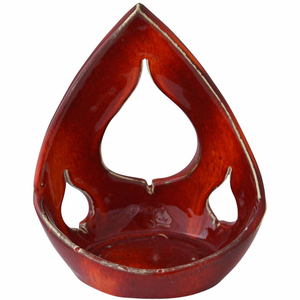 Kerzenleuchter - Teelichthalter Flamme Keramik Rot 16 x 13,5 x 7 cm hangefertigt Unikat