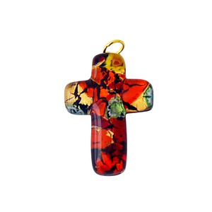 Kreuz Glasanhänger Murano Glas rot ca. 3,5 x 2,5 cm Handarbeit Modeschmuck