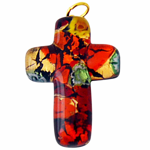 Kreuz Glasanhänger Murano Glas rot ca. 3,5 x 2,5 cm Handarbeit Modeschmuck