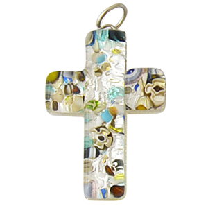 Kreuz Glasanhänger Murano Glas bunt ca. 3,5 x 2,5 cm Handarbeit Modeschmuck