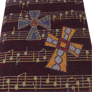 Gotteslob-Hülle Stoff weinrot mit Notenzeile Noten Kreuz & Reißverschluss 19 x 13 cm