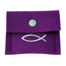 Rosenkranz Wollfilz Etui violett Motiv Fisch silber ca. 8...