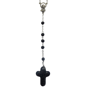 Rosenkranz Glasperle schwarz - Herzstück Metall - Kreuz schwarz grau Muranoglas 45 cm Unikat