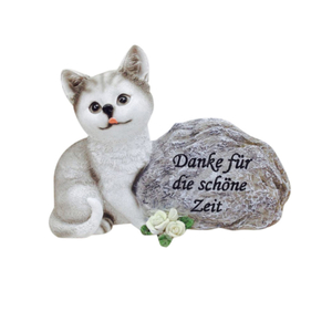 Katzen Erinnerungsstein / Tiergrabstein Danke für die schöne Zeit Kätzchen Trauerstein 19 x 7 x 14 cm 