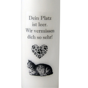 Katze mit Herz Trauerkerze wei - wir vermissen dich so sehr 15 x 6 cm wei - schwarz Tiertrauer