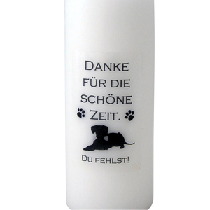 Hund Trauer-Kerze Danke fr die schne Zeit - Du fehlst 15 x 6 cm wei-schwarz Tiertrauer