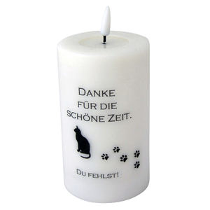Katzen Trauer Stumpen Echtwachs-LED-Kerze Danke fr die schne Zeit 12,5 x 7,5 cm inkl. Batterien