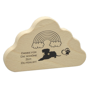 Hunde Erinnerungstafel Wolke Holz Herz Regenbogen Text schwarz stehend-hängend 13 x 8 cm