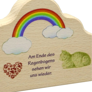 Katzen Erinnerungstafel Wolke Holz Herz Regenbogen Text bunt bedruckt stehend-hngend Buche