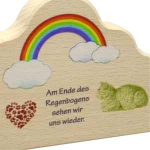 Katzen Erinnerungstafel Wolke Holz Herz Regenbogen Text bunt bedruckt stehend-hängend 