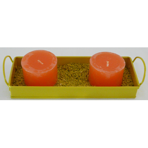 Kerzen orange mit Tablett und Dekosteine gelb Kerzendekorations-Set Kerzendeko
