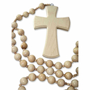 Wandrosenkranz Holzperle glatt natur + Holzkreuz 105 cm