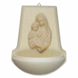 Holzweihkessel Berg-Ahorn natur Motiv Madonna mit Kind Polyresin 10,4 x 8,5 cm