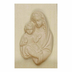 Holzweihkessel Berg-Ahorn natur Motiv Madonna mit Kind Polyresin 10,4 x 8,5 cm