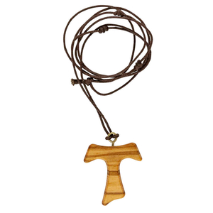 Halskette Olivenholz Tao-Kreuz mit Band 35 cm