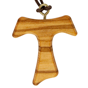 Halskette Olivenholz Tao-Kreuz mit Band 35 cm