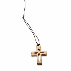 Halskette Olivenholz Kreuz durchbrochen 4,2 cm mit Band