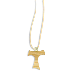 Halskette Olivenholz Tao-Kreuz mit Lederband natur 45 cm