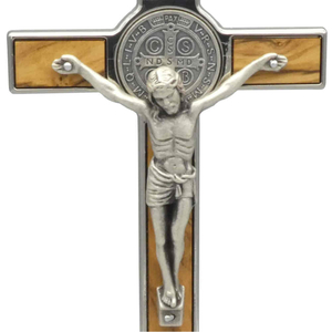 Kruzifix Wandkreuz Benediktus-Kreuz Holzkreuz Metall Benediktus-Medaille 15 cm 