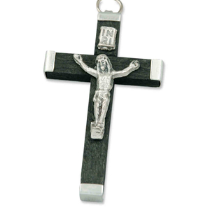 Rosenkranz Kreuz Holz schwarz mit Metalleinfassung 4,5 cm