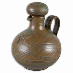 Keramik-Weihwasserkrug Kreuz handgetöpfert braun 15 cm Unikat